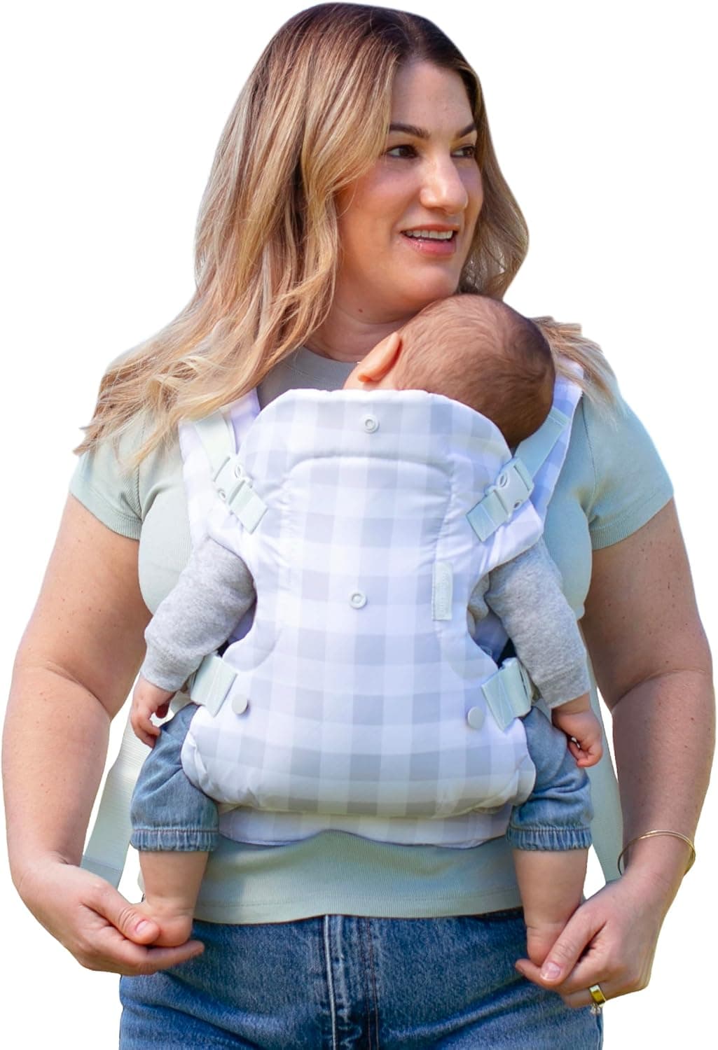 Infantino Porte-Bébé Flip 4-en-1 Ergonomique, 4 Façons de Porter Convertible, Confortable, Lanières Rembourrées, Ajustable, Support de Tête Pour Bébés de 3,6 à 14,5 kg, Gingham
