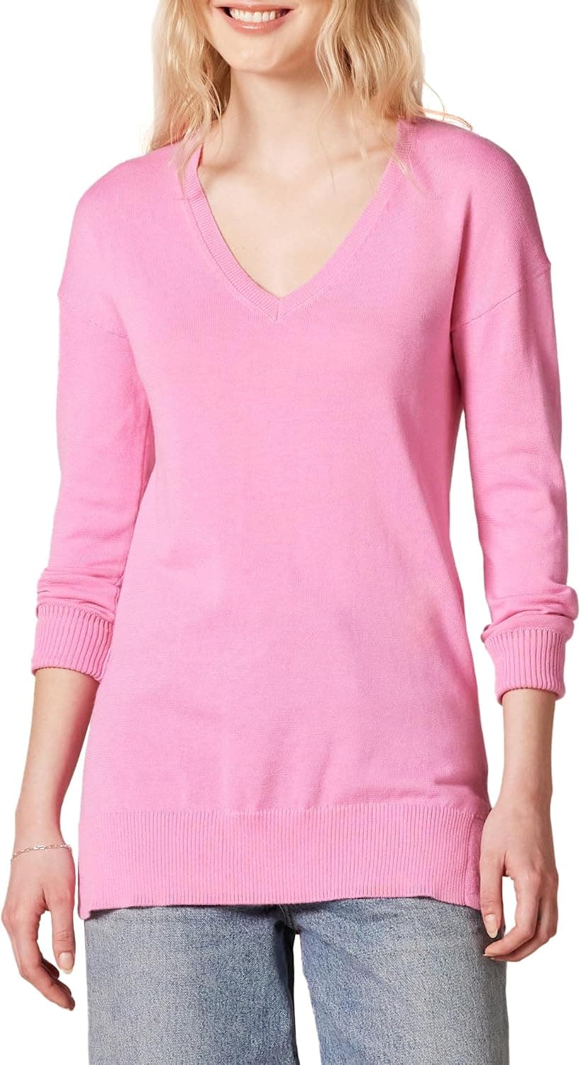 Amazon Essentials Pull Tunique Léger À Manches Longues Et Col En v (Disponible En Grande Taille) Femme