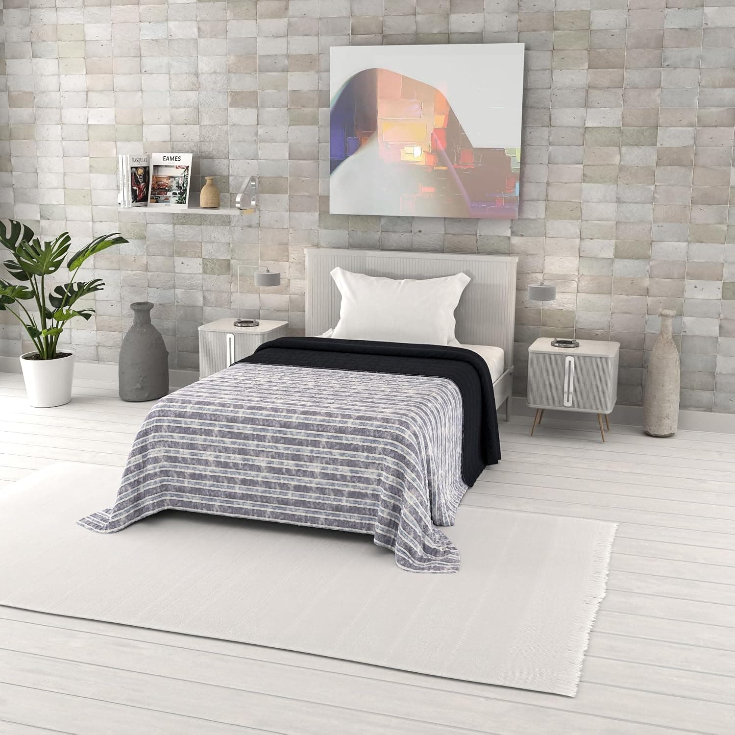 Italian Bed Linen Couette d’été en Microfibre, Fantasy, 1 Place et Demie 220x270cm, Jeans Stripes