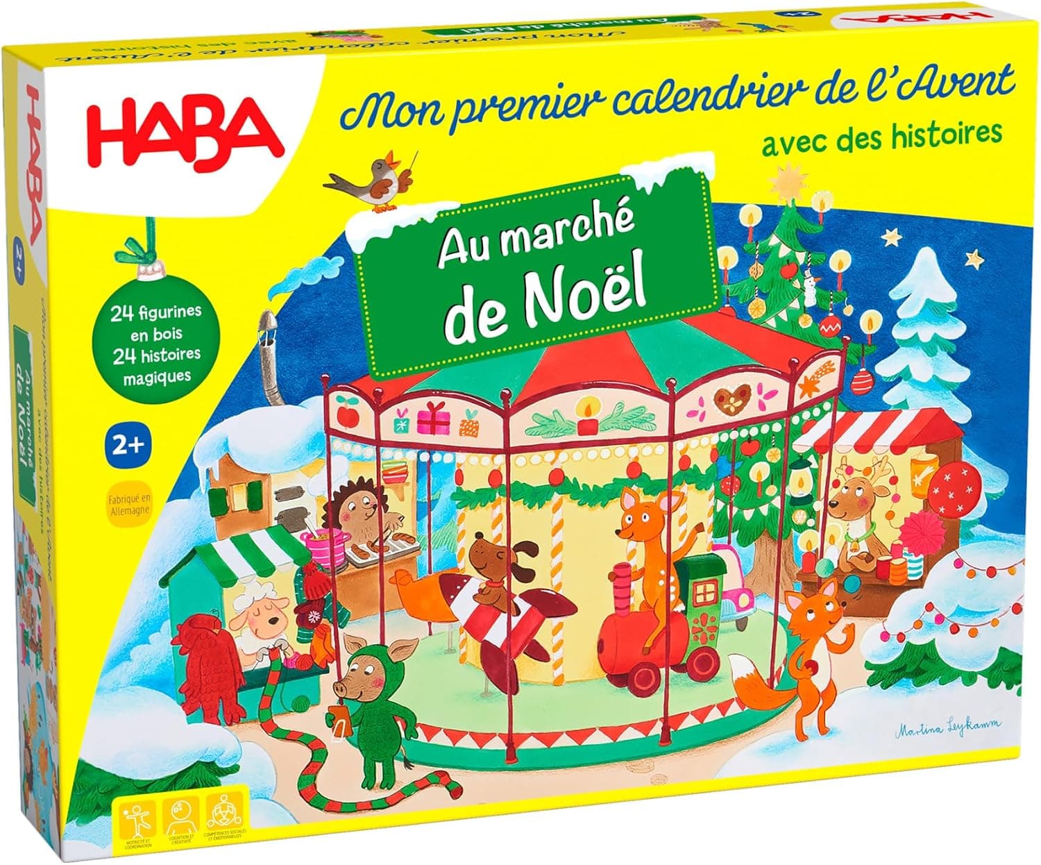 Calendrier de l’Avent HABA – Au marché de Noël – 24 figurines en bois conçues avec amour et un décor de jeu en 3D – pour les enfants à partir de 2 ans.
