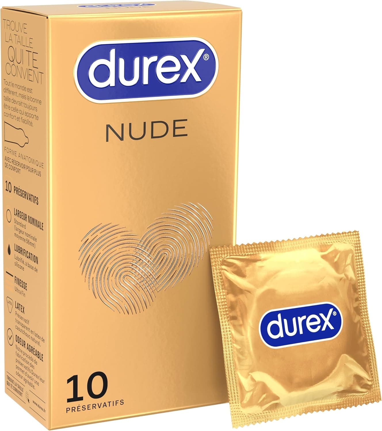 Durex Nude - 10 Préservatifs Ultra Fins pour Homme - Taille Standard