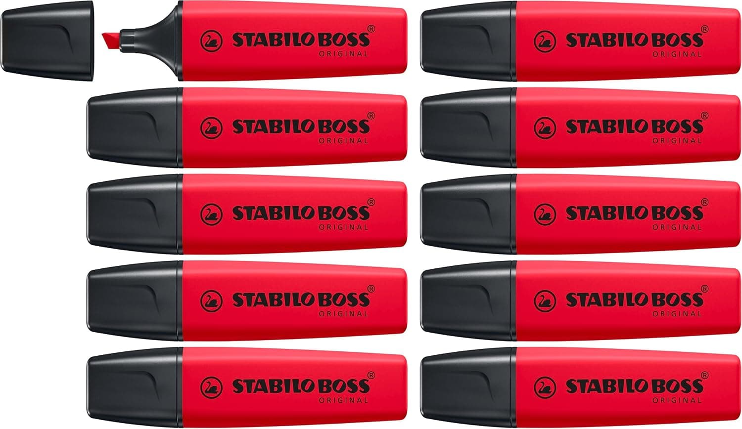 STABILO BOSS ORIGINAL - Surligneur - Lot x 10 surligneurs fluo - Vrai rouge