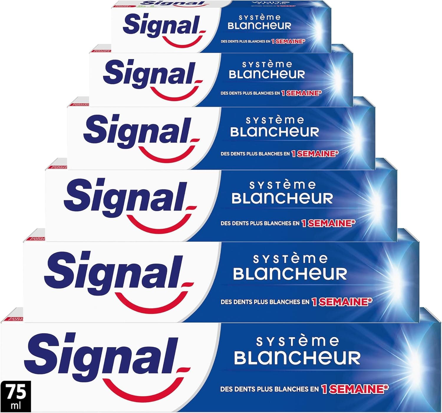 SIGNAL - Dentifrice Système Blancheur - Des dents plus blanches en 1 semaine - Blancheur naturelle - 95% d'ingrédients d'origine naturelle (lot de 6x75ml)