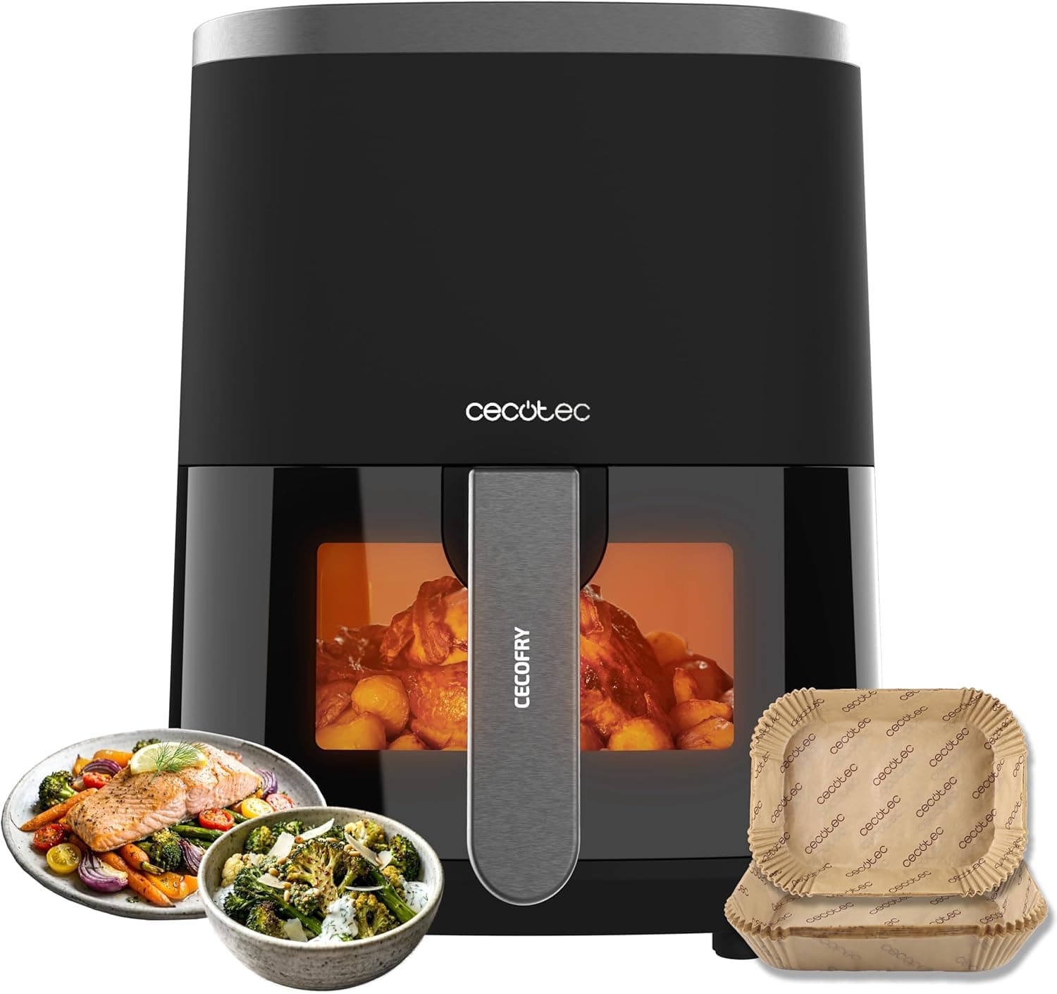 Cecotec Friteuse à Air sans Huile de 4L avec Fenêtre Cecofry Fantastik Window 4000 Hot. 1400W, 9 Modes, Contrôle Tactile, Technologie PerfectCook, 80-200ºC, Temps Ajustable, Air Fryer