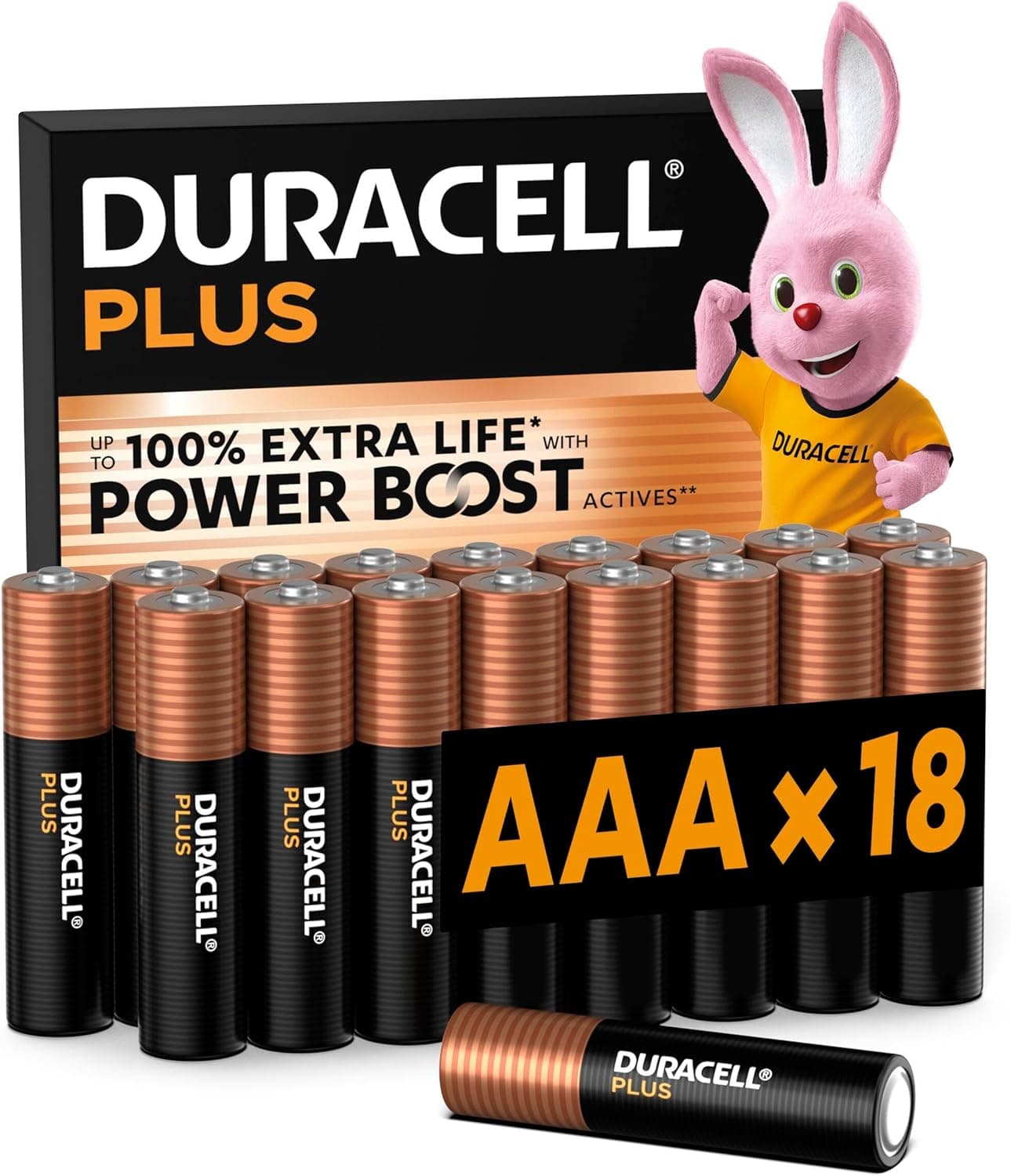 DURACELL AAA Plus Piles Alcalines (Lot de 18) 1.5V, LR03 | Durent jusqu’à 100% plus longtemps - Actifs POWER BOOST - Manettes De Jeu, Appareils Photo - 100% Recyclable