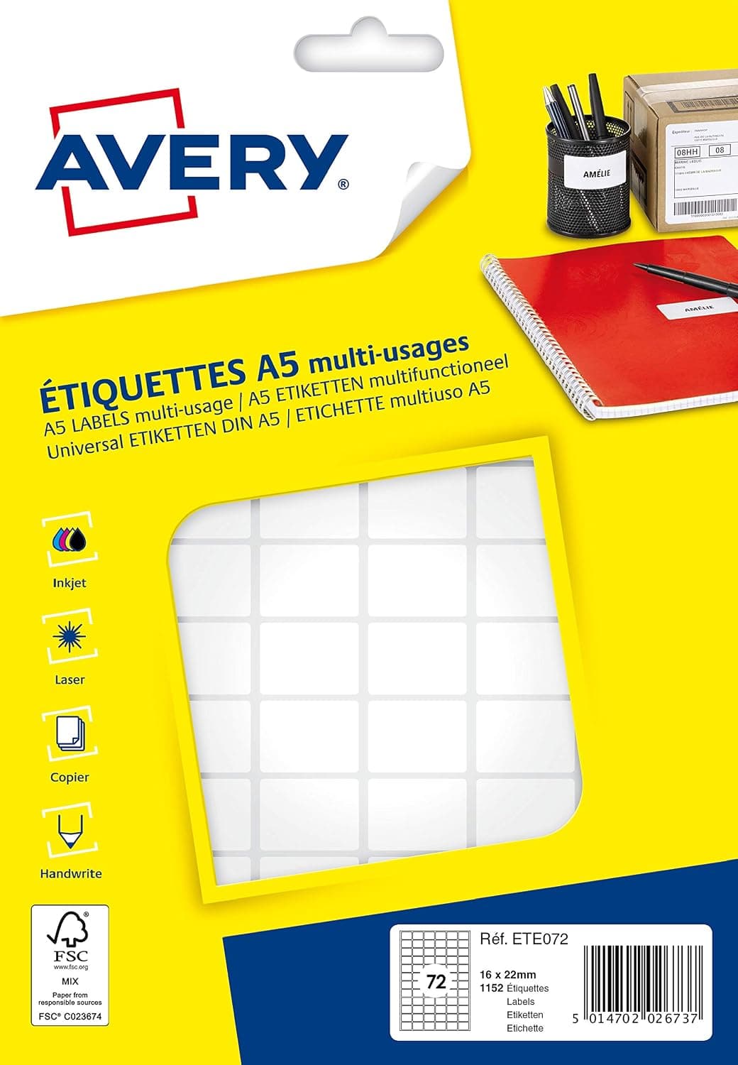 AVERY - Etui de 1152 étiquettes autocollantes. Format 16 x 22 mm.