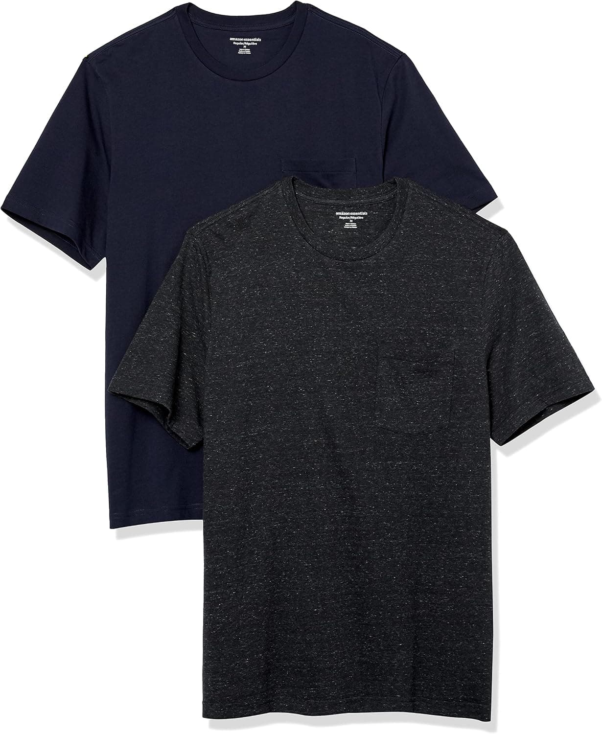 Amazon Essentials T-shirt coupe droite à encolure ronde et manches courtes, avec poche Homme, Lot de 2