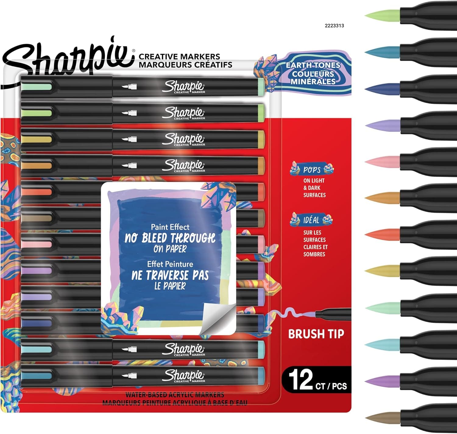 Sharpie® Brush™ Earth Tones - Marqueurs Créatifs | Pointe Pinceau | Largueur du trait : minimum 1.2 mm | Marqueur opaque à débit d'encre instantané, Blister de 12
