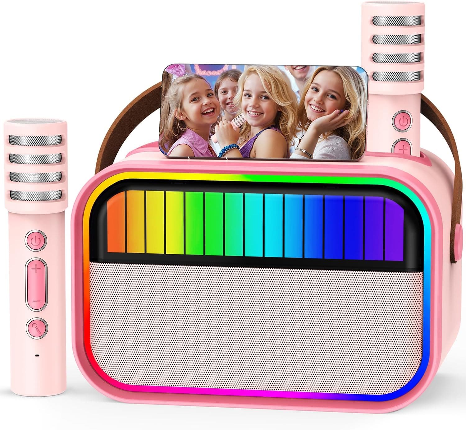 Machine de karaoké pour Enfants et Adultes, Jouets pour Enfants de 3 à 12 Ans, Cadeaux d'anniversaire pour Filles, Enceinte Bluetooth Portable avec 2 Microphones, Cadeau pour Filles (Rose)
