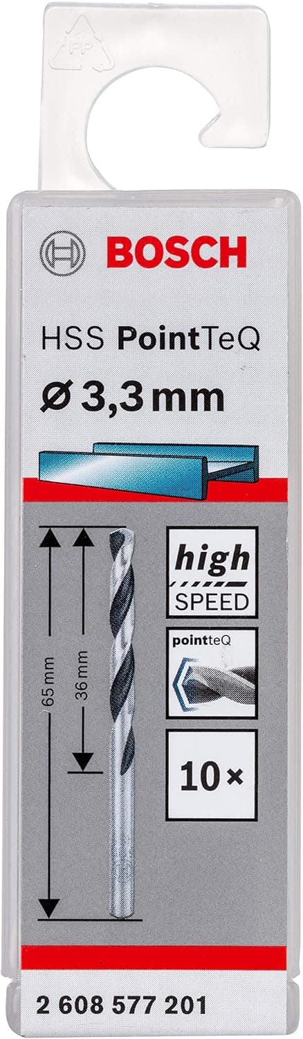Bosch Accessories 10x forets hélicoïdaux HSS PointTeQ (pour métal, 3,3 x 36 x 65 mm, accessoires pour perceuses-visseuses)