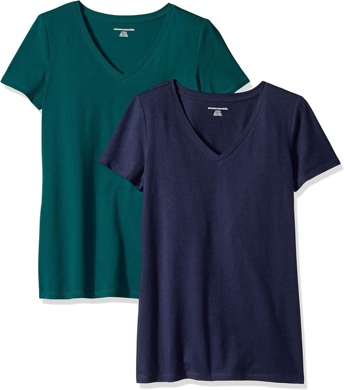 Amazon Essentials T-Shirt Col en V, à Manches Courtes, Coupe Standard Femme, Packs Multiples