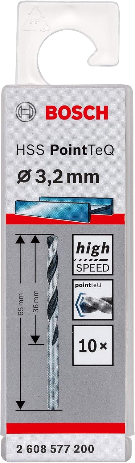Bosch Accessories 2x Forets hélicoïdaux HSS PointTeQ (pour métal, 3,2 x 36 x 65 mm, accessoires pour perceuse-visseuse)