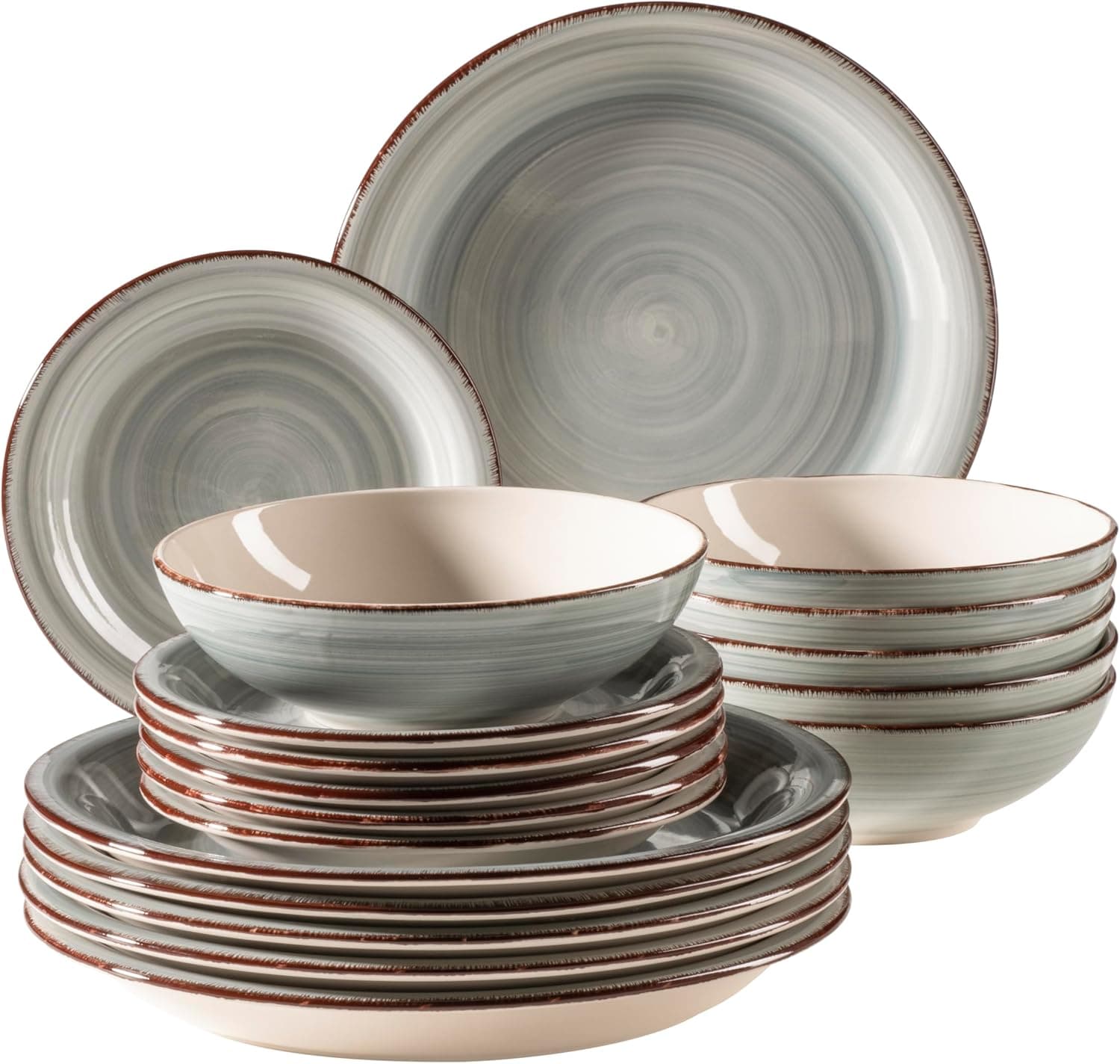 MÄSER 931875 Bel Tempo II Lot de 18 assiettes en céramique peinte à la main pour 6 personnes au look vintage moderne Bleu fumé