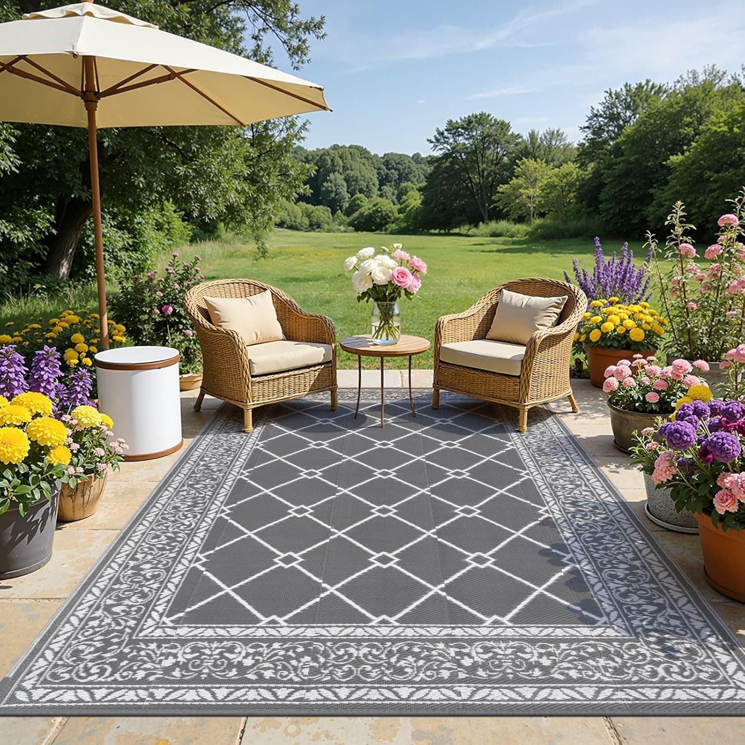 SHACOS Tapis Extérieur Terrasse Plastique Grande Taille 180x270cm Tapis de Sol Camping Car Exterieur Tapis de Plage en Plastique Tapis Exterieur pour Terrasse, Balcon, Jardin, Camping