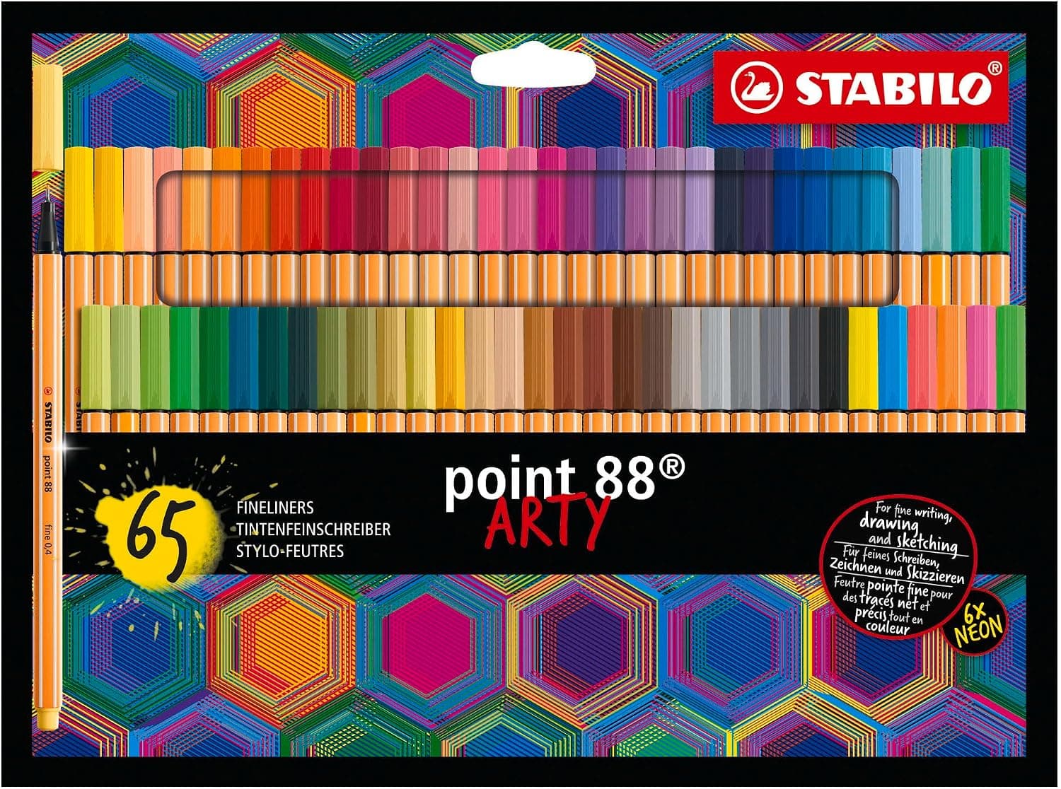 STABILO - Stylo feutre d'écriture pointe fine - point 88 ARTY - Etui carton x 65 feutres fins - coloris assortis - gamme ARTY | Lot de 65 - Couleurs assorties