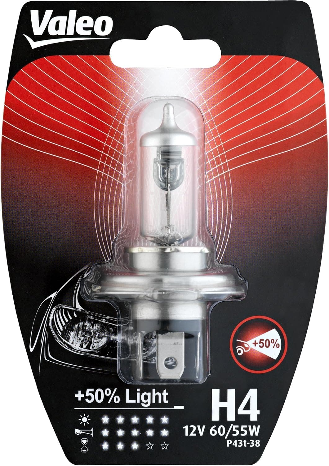 Valeo Ampoule Halogène + 50% Light 32510 H4 60/55W Lot de 1
