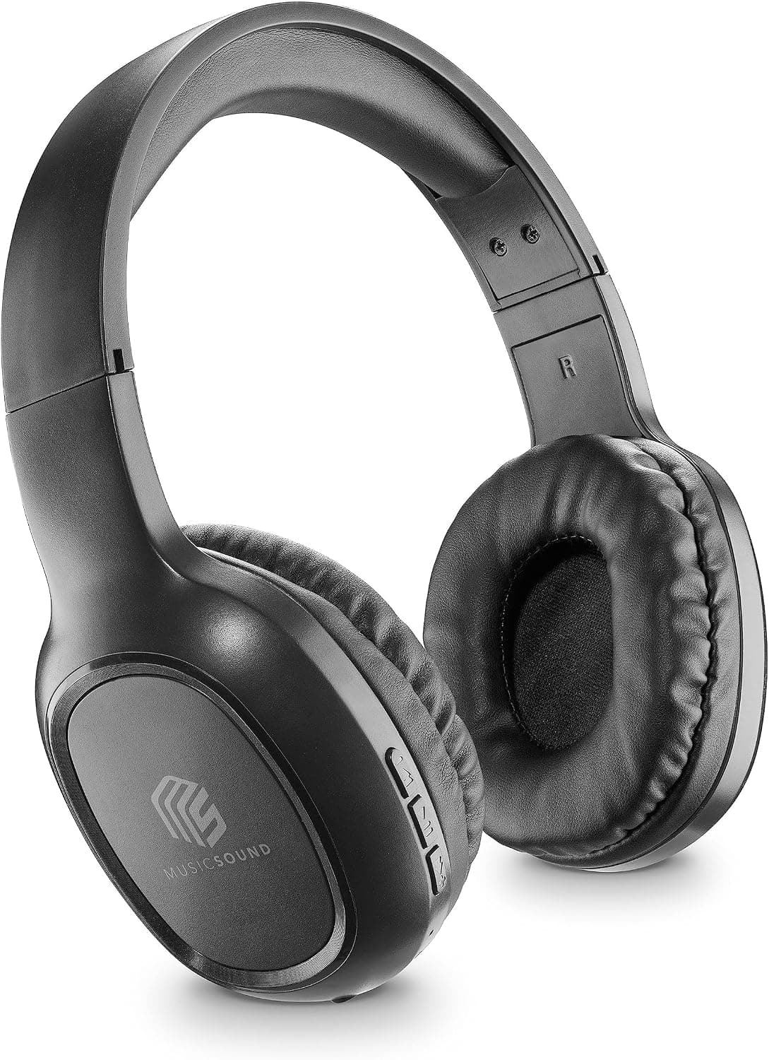 Music Sound | Casque Bluetooth Basic | Casque Bluetooth Supra-auriculaire avec Bandeau Extensible - Autonomie 14h - Recharge 2h - Voyant LED et entrée AUX - Couleur Noir