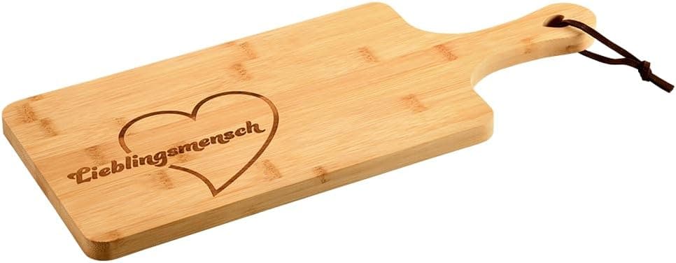 KESPER | Planche à découper et de service avec cœur, matériau: bambou, dimensions: 42 x 17 x 1,5 cm, motif: Personne préférée, couleur: marron | 58392