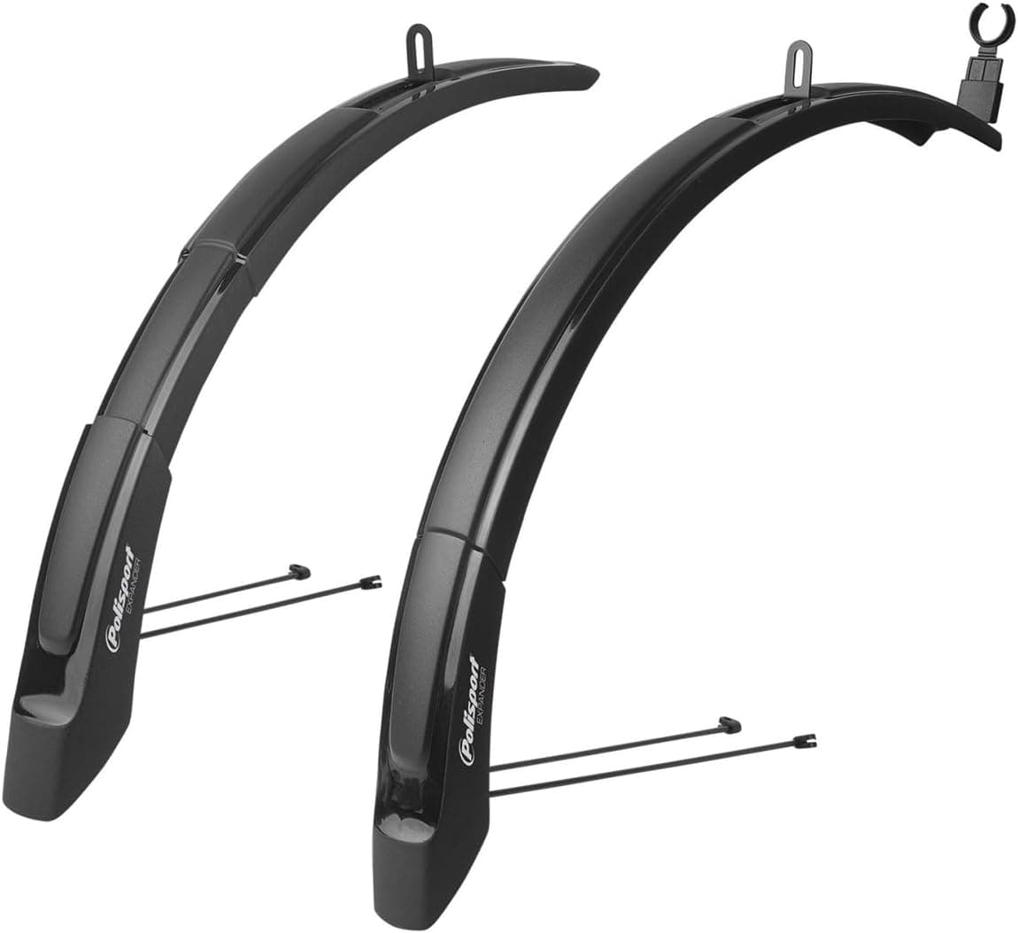 POLISPORT 8624000001 - Garde-Boue Avant et arrière, Expander Cross 65 mm, 2 pièces universelles Extensibles pour vélos avec Roues de 26'' à 29'' de Couleur Noir