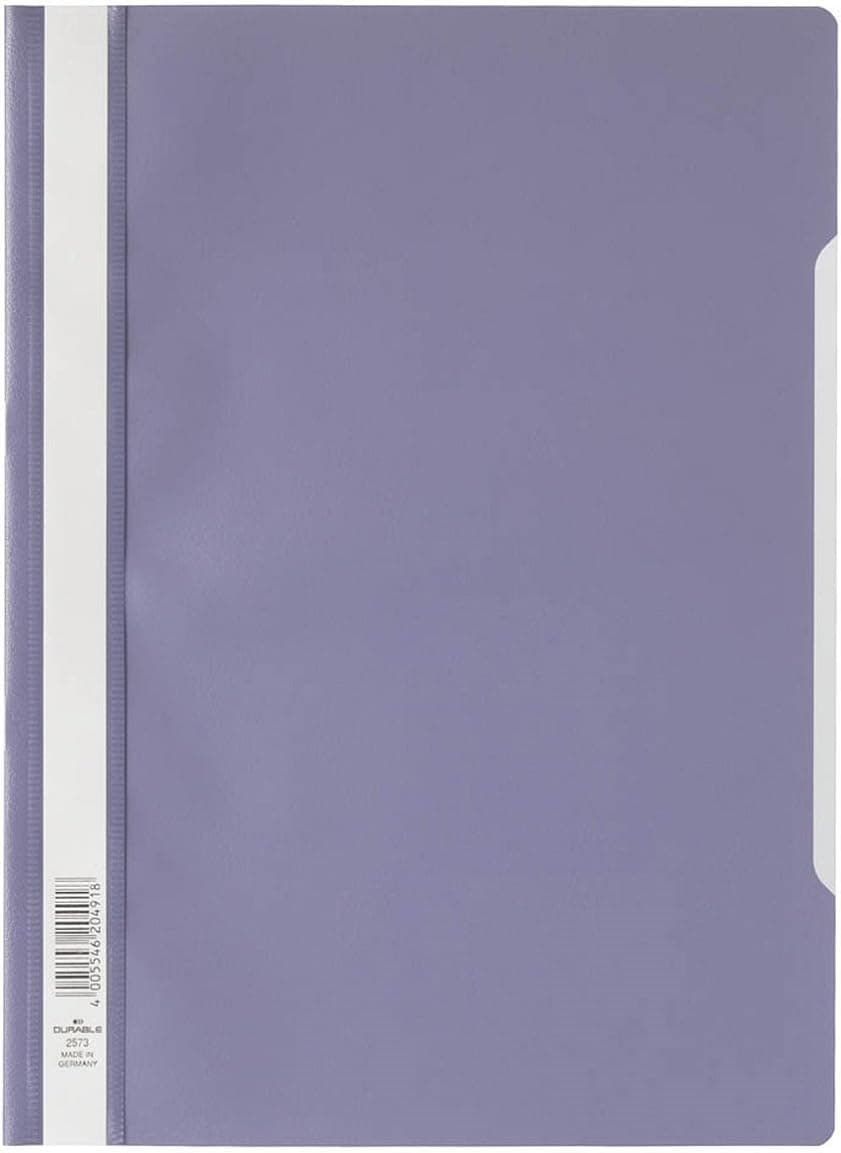 Durable 257312 Chemise à Lamelles Format A4 avec Couverture Transparent Dos Violet Lot de 50
