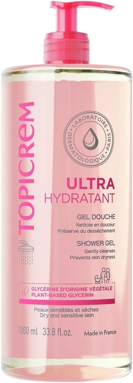 Topicrem - Ultra Hydratant Gel Douche - Nettoie en Douceur, Protège et Hydrate la Peau - Sans Savon, Texture Onctueuse, Odeur Délicate, Peaux Sensibles et Sèches, Fabrication Française - 1000 ml