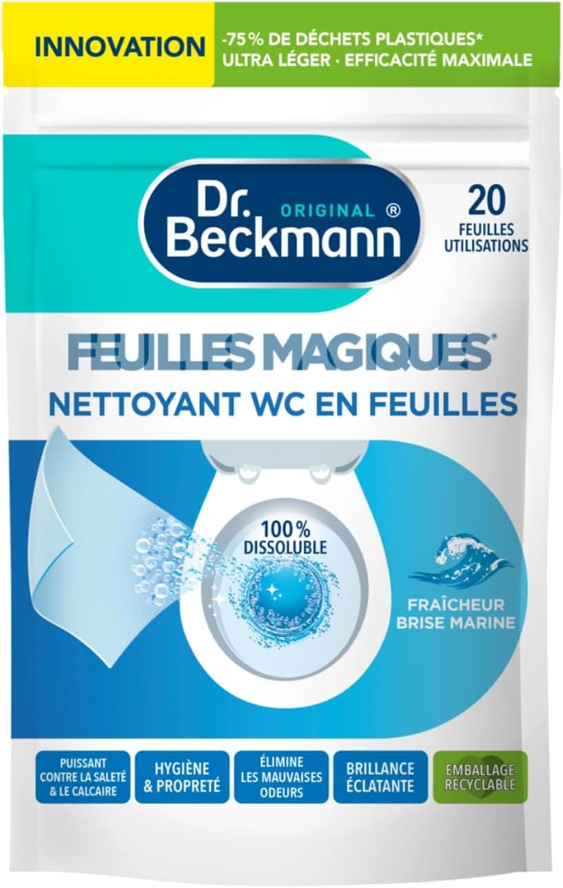 Dr. Beckmann - Nettoyant WC En Feuilles Magiques - Produit Toilette Puissant Contre La Saleté et Le Calcaire - Désodorisant WC Qui Élimine les Mauvaises Odeurs - Fraicheur Brise Marine x 20 Feuilles