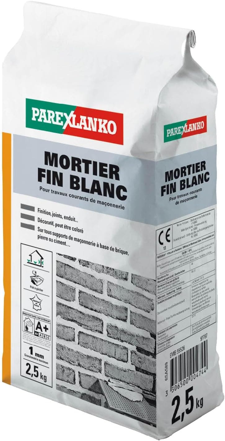 Parexlanko, Mortier Fin Blanc, Mortier pour travaux de finition, petits scellements et joints de maçonnerie, 2,5kg