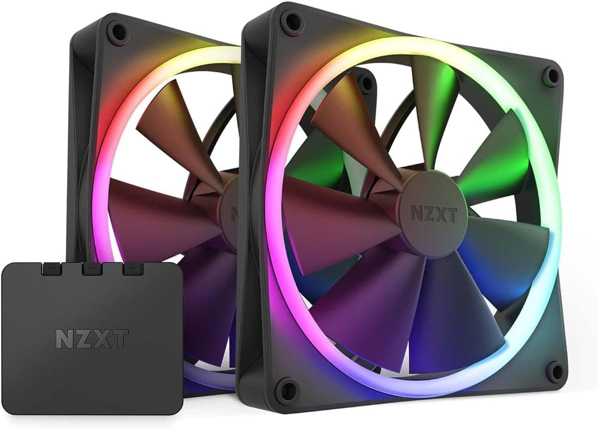 NZXT F140 Ventilateur RGB - RF-R14DF-B1 - Personnalisation avancée de l'éclairage - Refroidissement silencieux - Pack double (contrôleur inclus) - Ventilateur 140 mm - Noir
