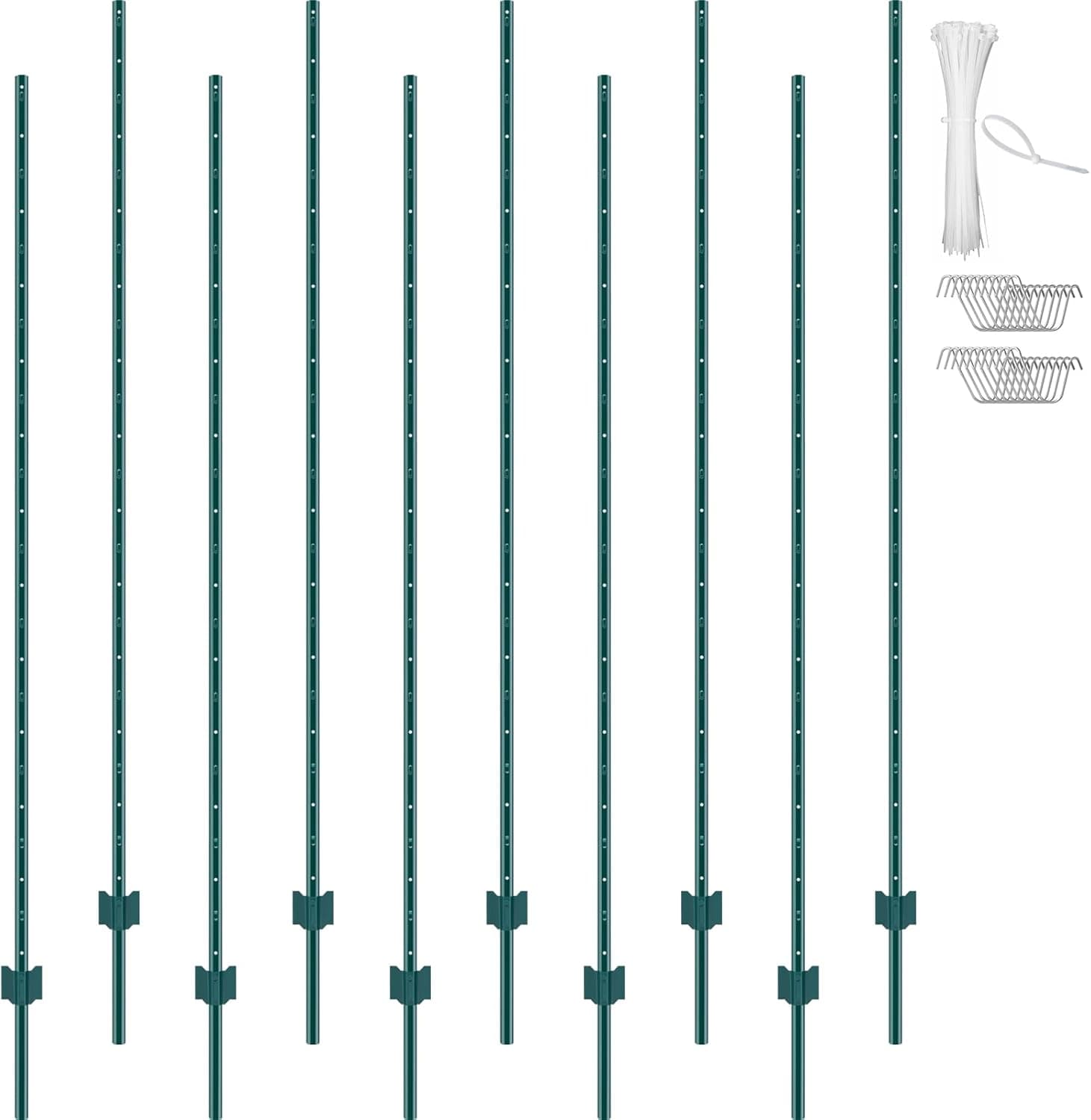 VEVOR Poteau de Clôture en Métal 213,36 cm, Lot de 10, Piquets de Clôture en Acier au Carbone Robuste, Poteaux Métalliques pour Jardin, Pelouse, Fermes, Clôtures Extérieures, Potagers, Routes, Vert