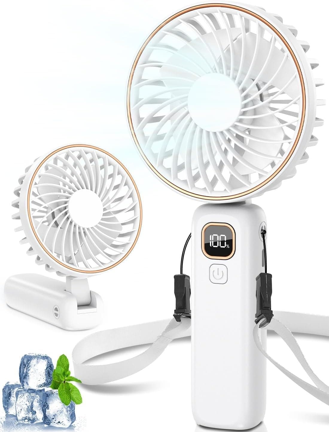 Mini Ventilateur Portable, 4000mAh Ventilateur Portable USB, Longue Autonomie, 6 Vitesses Ventilateur Silencieux Ventilateur de Bureau Pliable Avec Lanière Pour Bureau, Cours, Voyage, Extérieur
