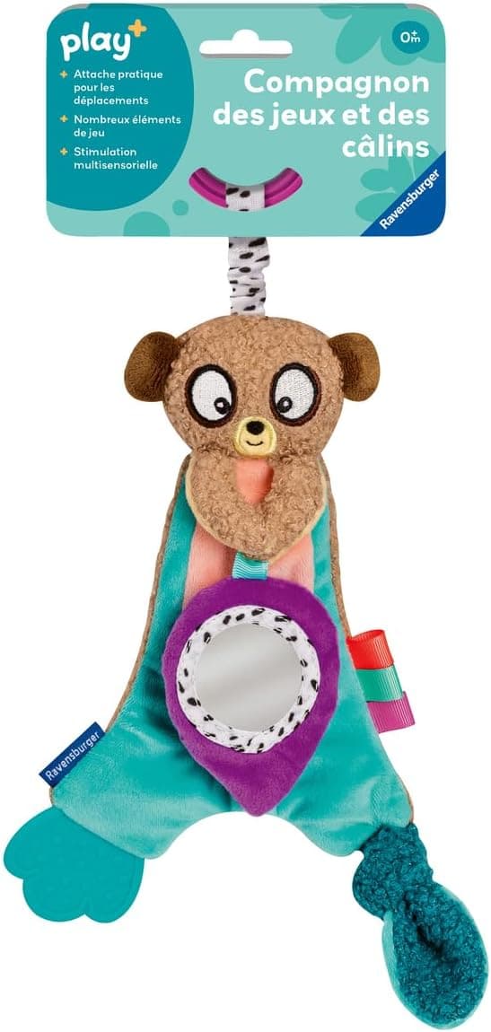 Ravensburger Play+ - Peluche d'Activités Suricate - Peluche Bébé Éveil Dès La Naissance - Bruits - Textures - Miroir - 34002