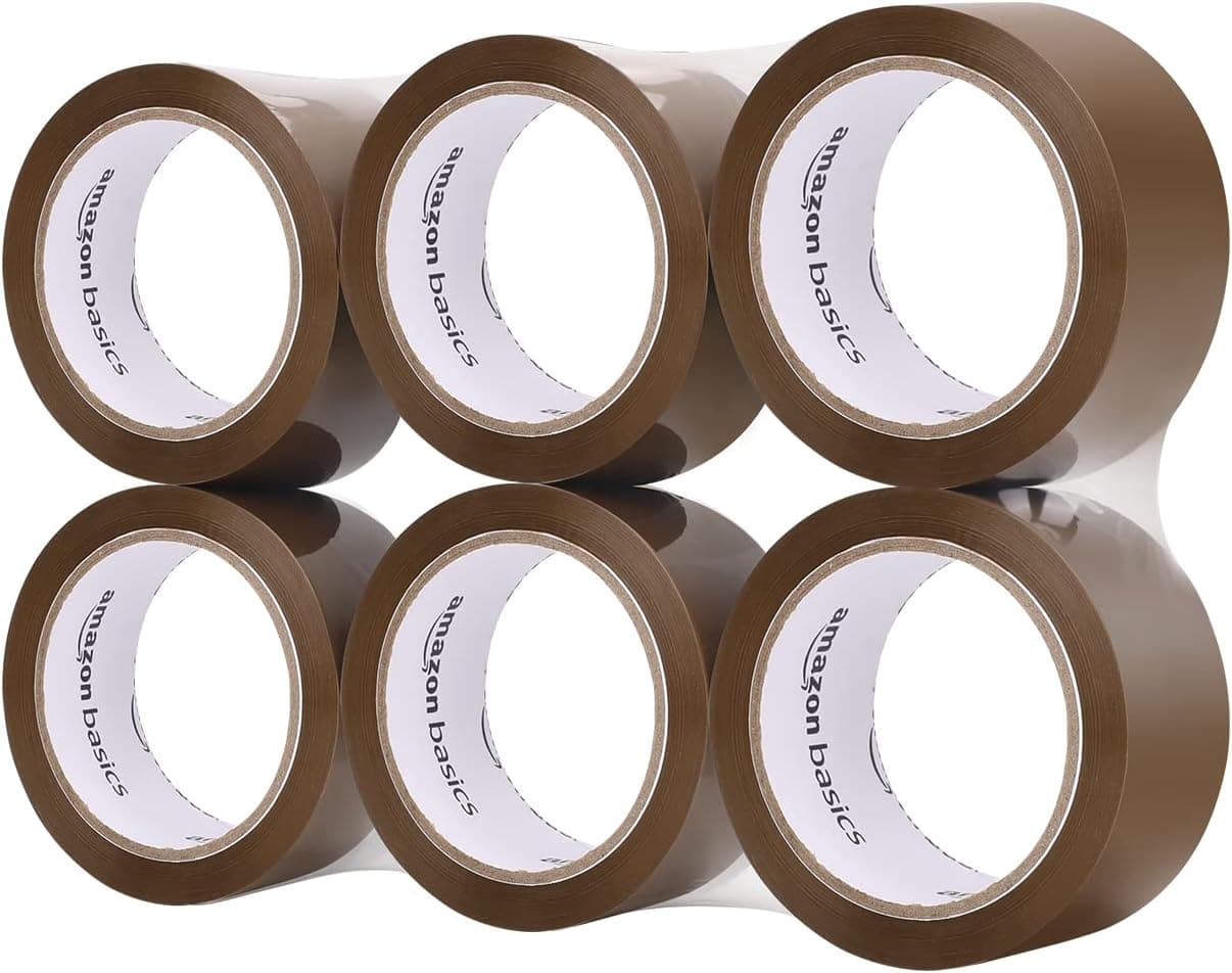 Amazon Basics Ruban adhésif d'emballage, 48 mm x 66 m, épaisseur: 0.046mm - Marron (6 rouleaux)