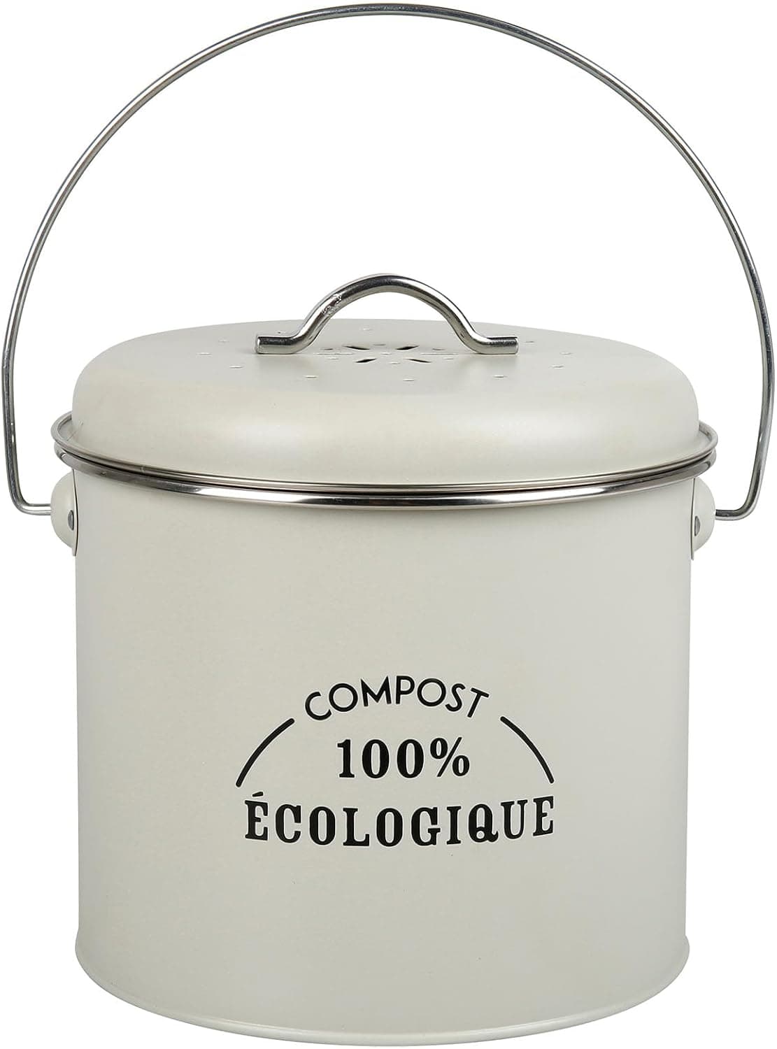 Gimel 530212 Boîte à compost de cuisine ronde Ø16 cm H 25 cm en métal peint - 1 filtre à charbon inclus pour piéger les odeurs, Beige