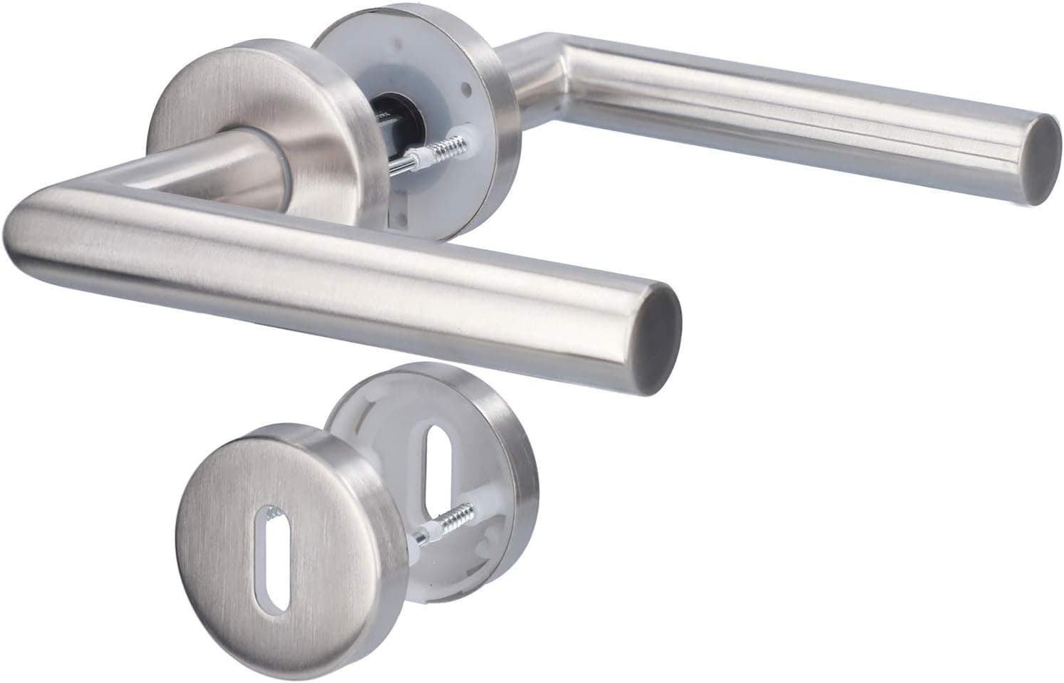 Alpertec 88020500 Moskau-II Poignée de Porte en Acier Inoxydable avec Rosette Ø 52mm