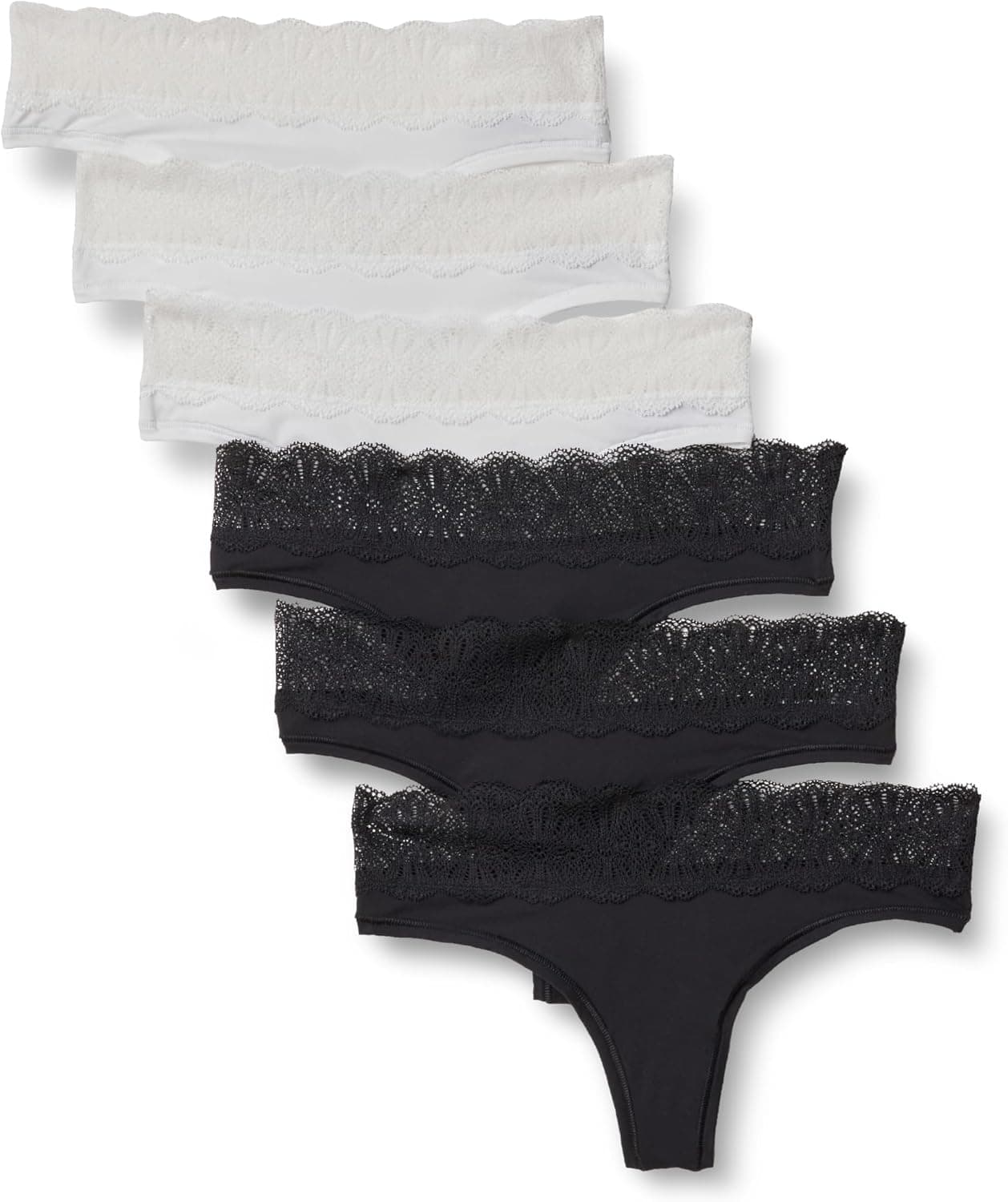 Amazon Essentials Culotte de Bikini en Microfibre avec Bordure en Dentelle Femme, Lot de 6