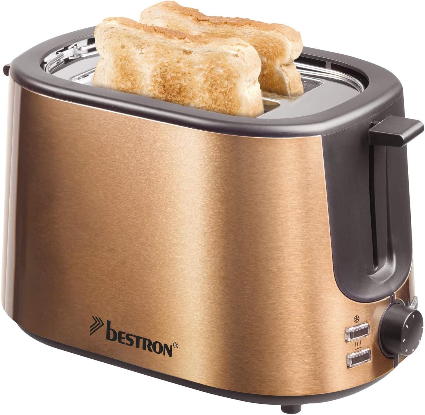 Bestron grille-pain, Toaster pour 2 tranches & avec 7 niveaux de brunissage, tiroir à miettes & support à petits pains, Copper Collection, 1000W, couleur: Cuivre