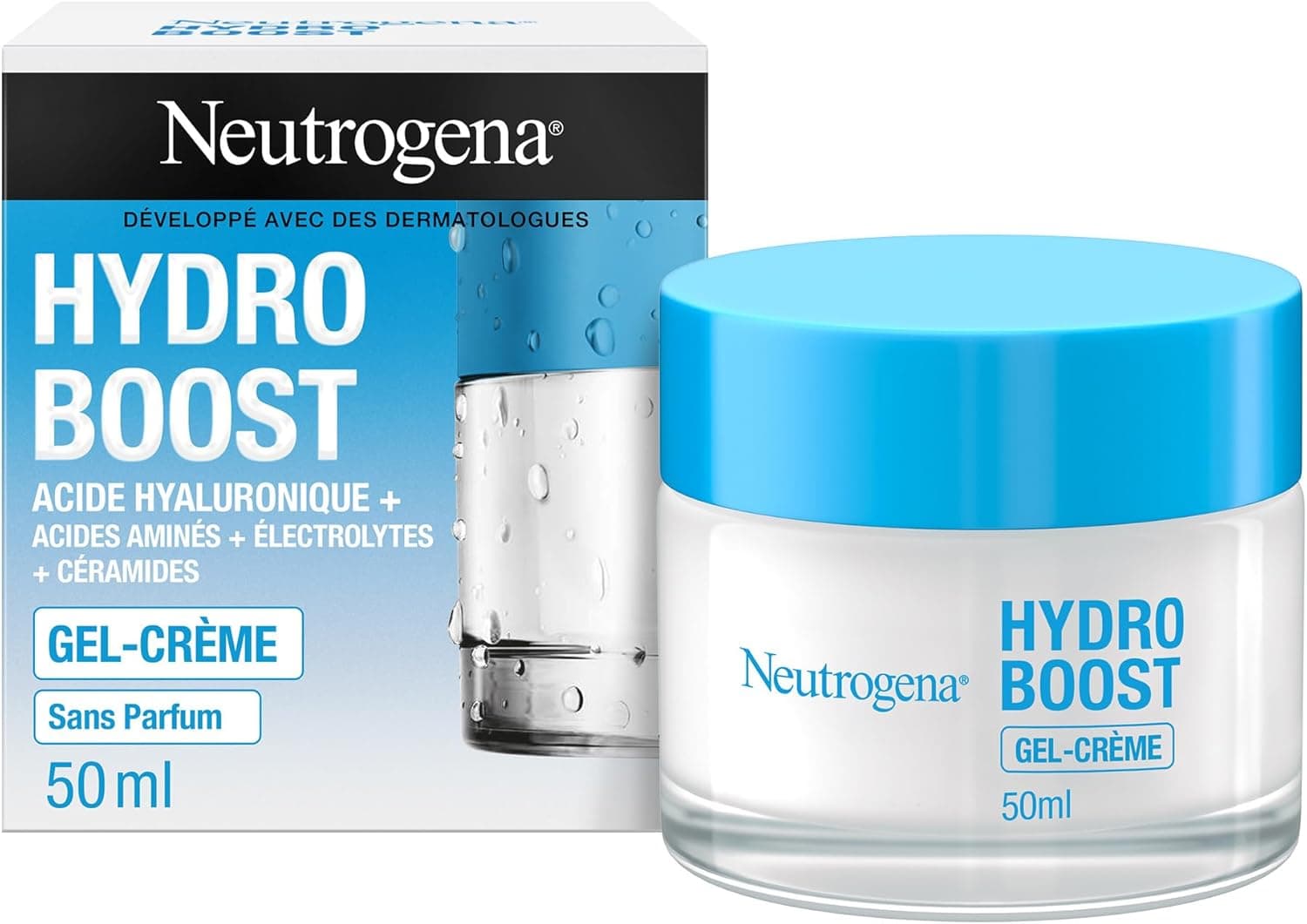 Neutrogena – Gel-Crème Hydro Boost (pot de 50 ml) – Crème hydratante pour les peaux sensibles à l'acide hyaluronique et tréhalose botanique – Gel hydratant pour un teint frais et éclatant