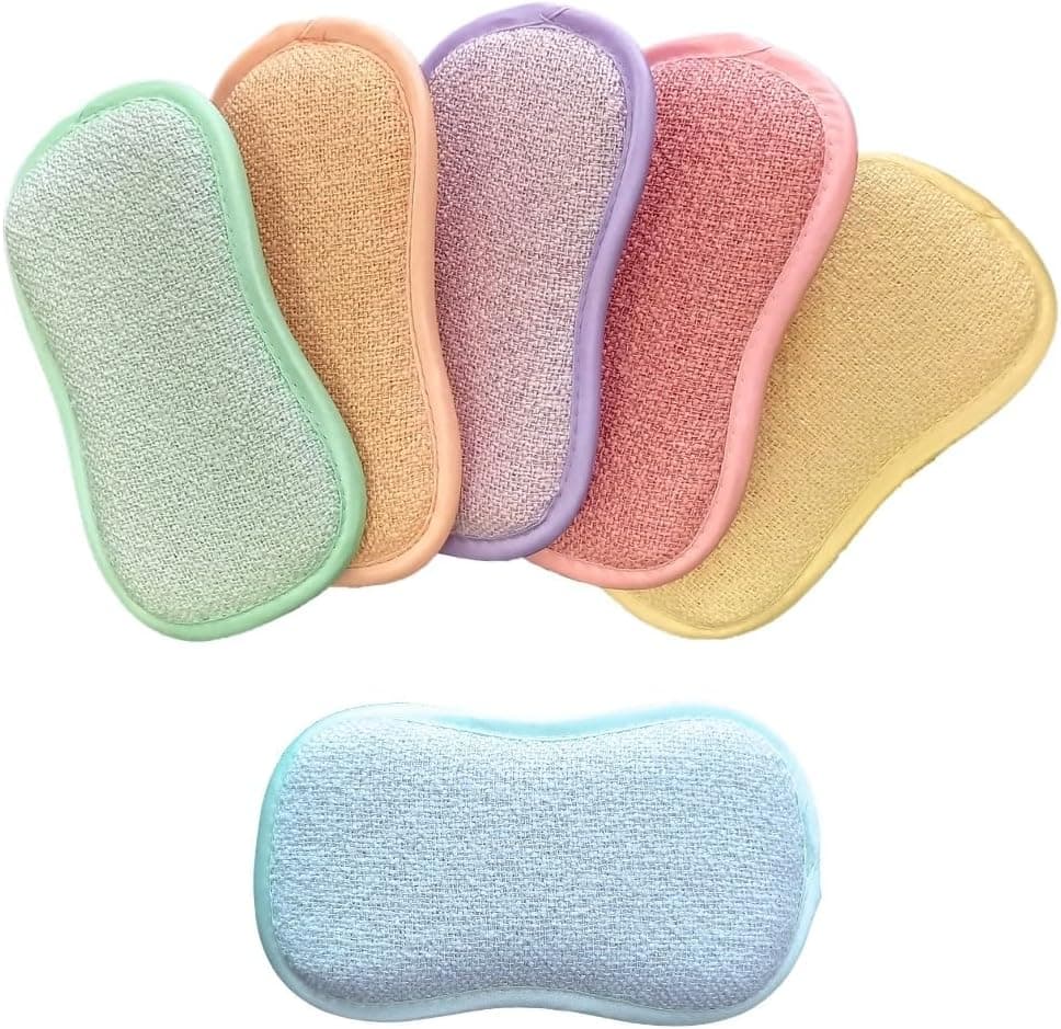 EPONGENIO 5+1 Offert - MYBO TV - Lot de 5 éponges + 1 Offerte Double Faces Réutilisables- Lavables en Machine - Anti Rayure et Multi Surfaces- Couleur Pastel - 11cmx17cm- Vu à la Télé