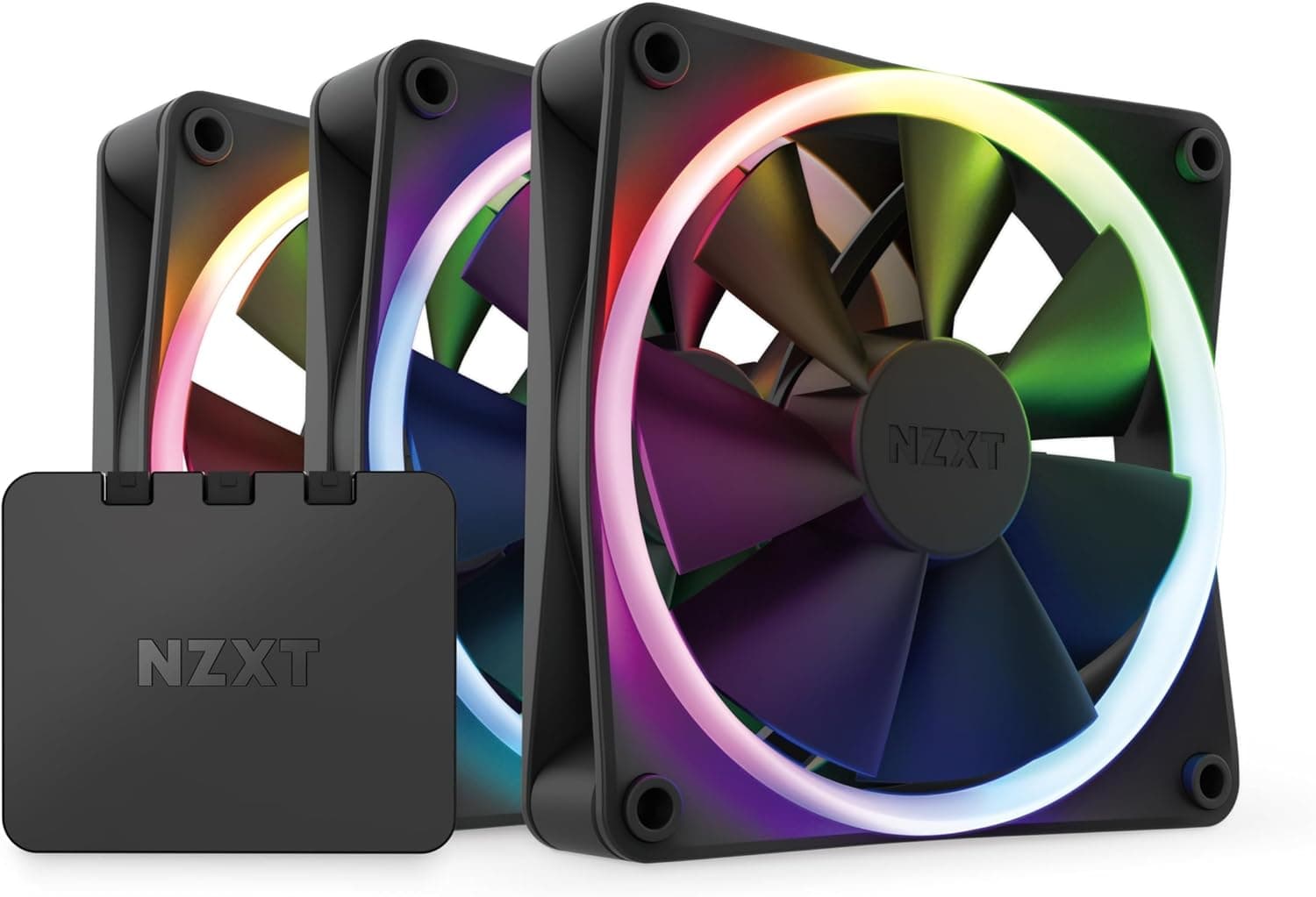 NZXT F120 Ventilateur RGB - RF-R12TF-B1 - Personnalisation avancée de l'éclairage - Refroidissement silencieux - Pack Triple (contrôleur inclus) - Ventilateur 120 mm - Noir