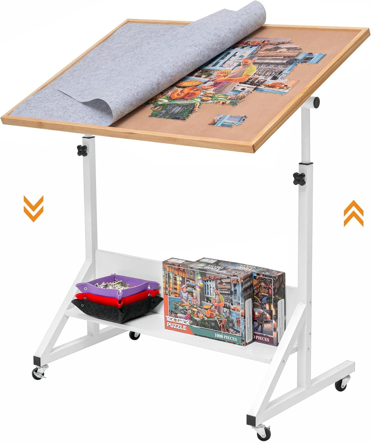 Tektalk Table de Puzzle avec Couverture - Chevalet inclinable avec Hauteur réglable - avec 4 Roues - Jusqu'à 1500 pièces