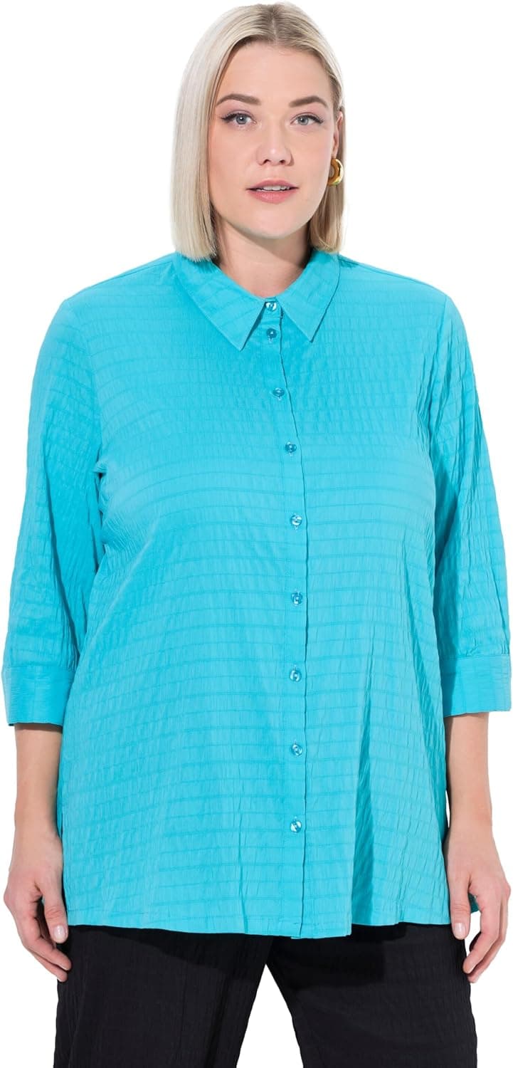 Ulla Popken Bluse, Bubble-qualität, Hemdkragen, 3/4-arm Chemisier à Bulles Femme (Lot de 1)