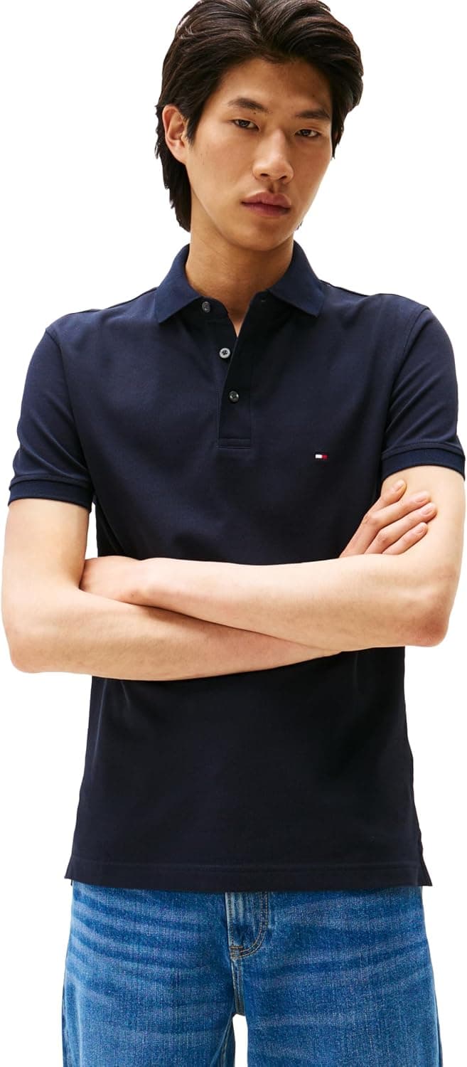 Tommy Hilfiger Short Sleeve Polo Shirts in Slim Fit with Stretch and Organic Pique Cotton Polo à Manches Courtes en Coupe ajustée avec Coton piqué Stretch et Bio Homme
