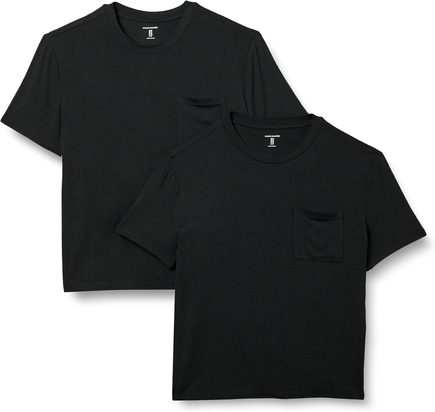 Amazon Essentials T-Shirt Col Rond à Une Poche et Manches Courtes Coupe Décontractée en Jersey Femme, Lot de 2