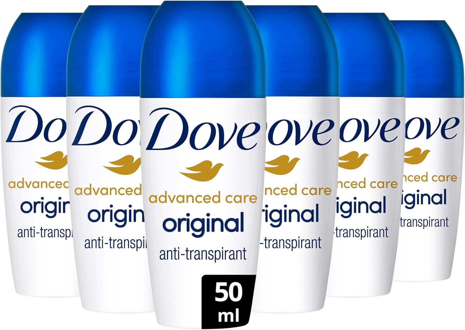 DOVE Déodorant Bille Anti Transpirant Advanced Care - Original - Technologie hydratante triple action - 48 h de protection anti-transpirante - lot 6x50ml