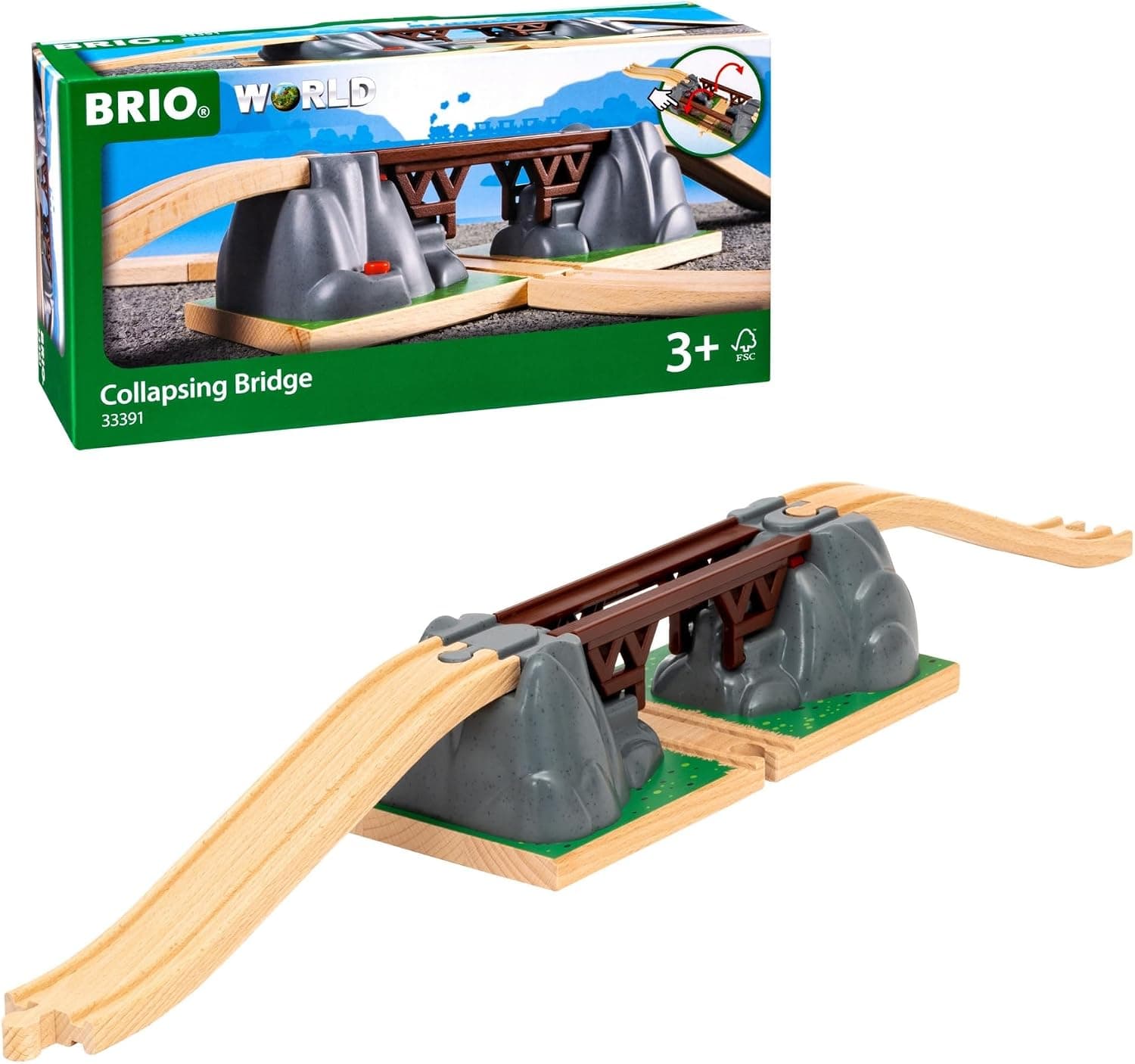 BRIO World - 33391 - Pont Catastrophe - Accessoire pour Circuit de Train en Bois - Action de Jeu sans Pile - Le Pont s'écroule - Jouet Mixte à partir de 3 Ans