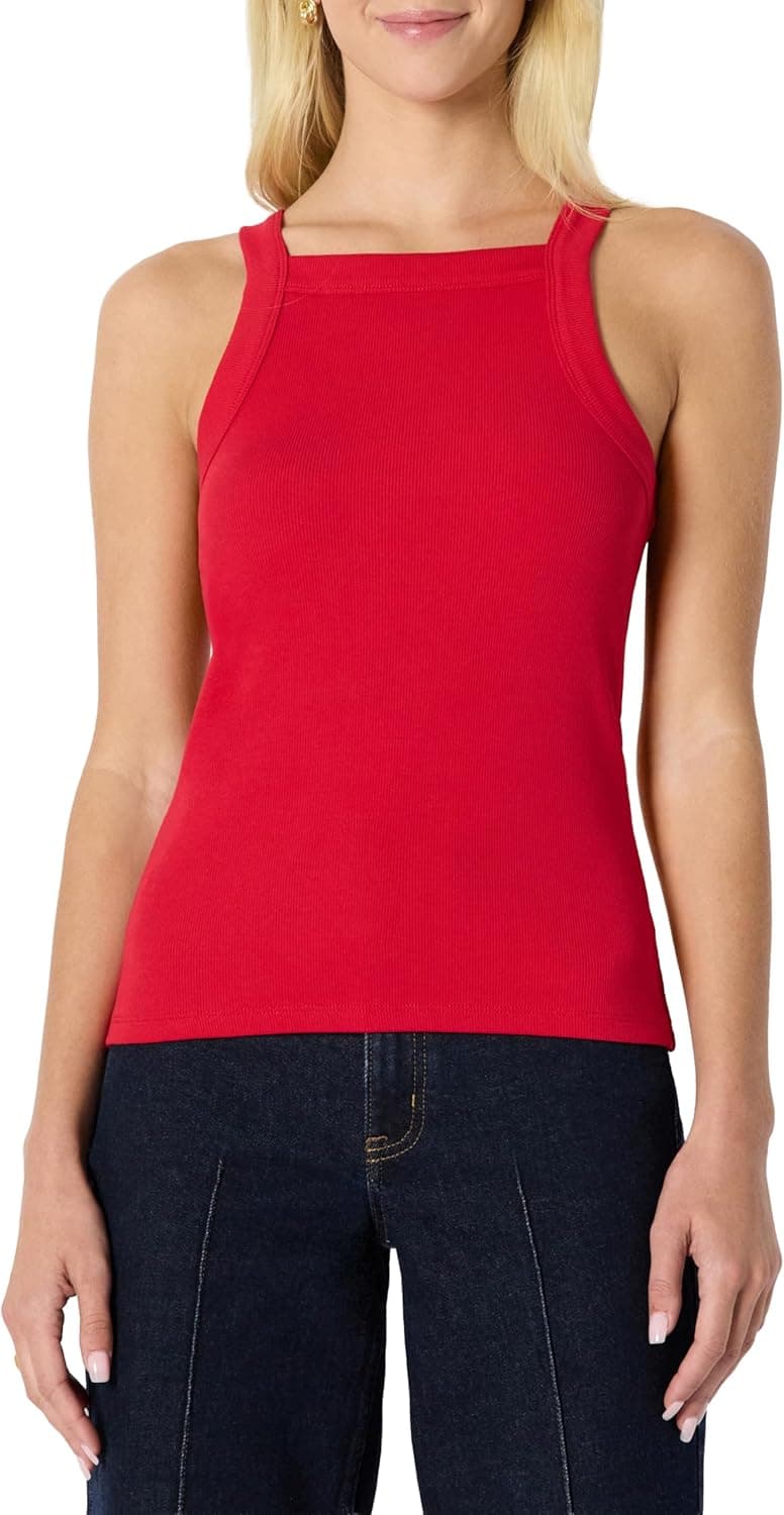 Amazon Essentials Femme Débardeur Côtelé à Encolure Haute, Extensibilité Constante, Coupe Ajustée