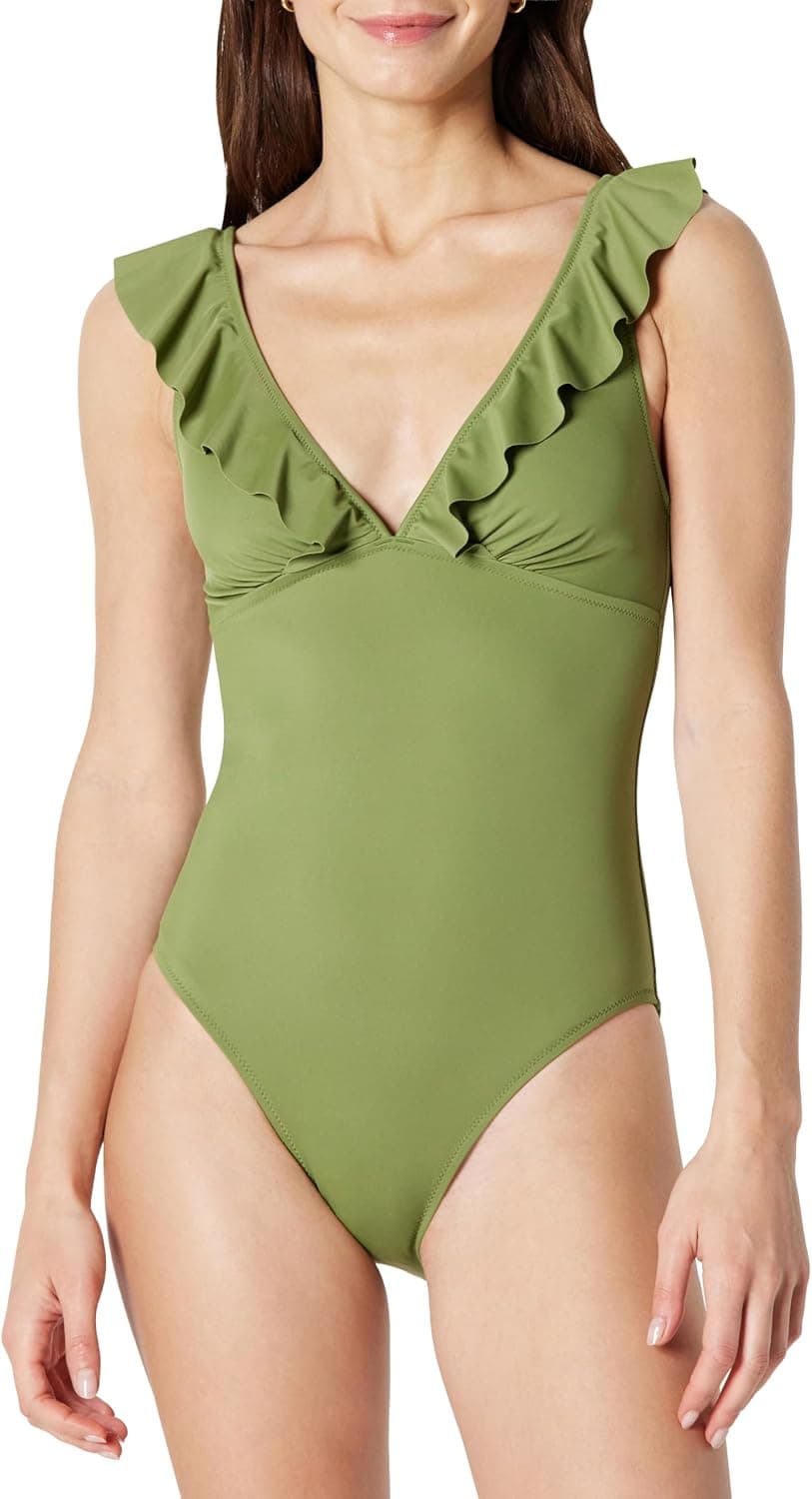 Amazon Essentials Maillot de Bain Une Pièce à Volants et Col en V Femme
