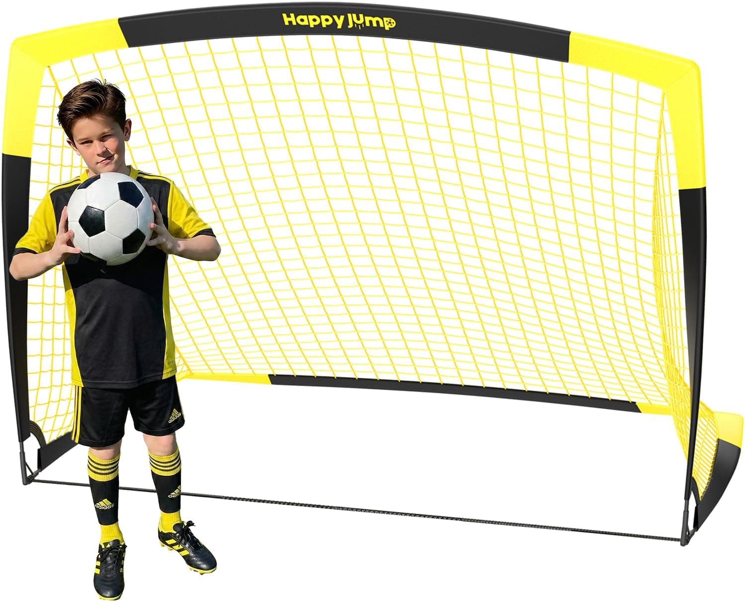 Happy Jump But de Football Pop-Up Pliable | 1 ou 2 Buts : 120x90 / 152x110 / 213x152 cm | Optionnel avec Ballon, Pompe et Cônes | But Portable pour Jardin et Entraînement