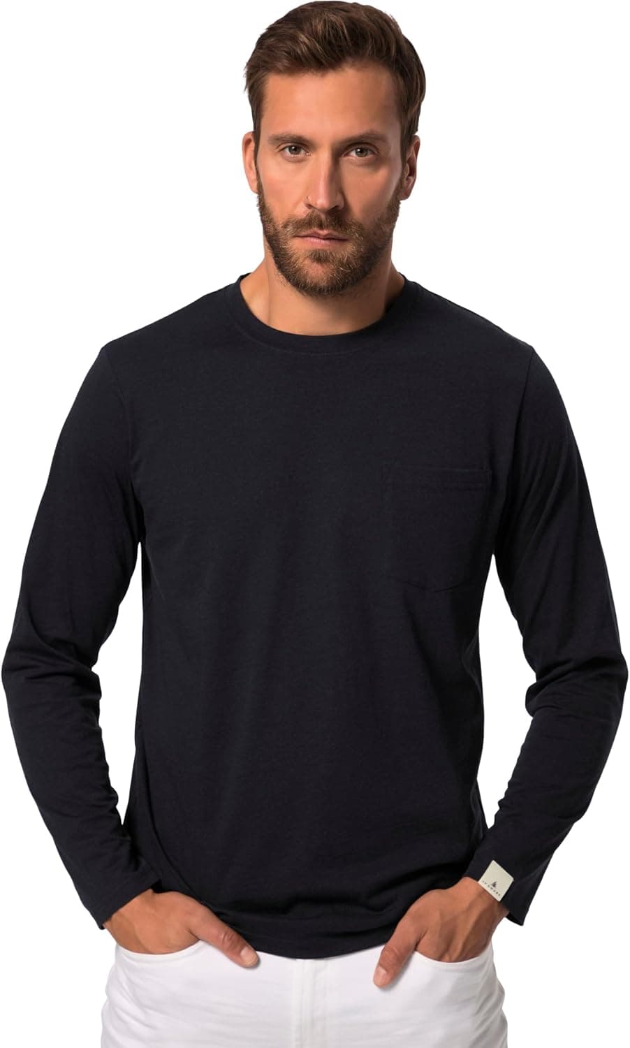 JP 1880 Aware T-Shirt À Manches Longues en Coton Bio avec Poche Poitrine Homme