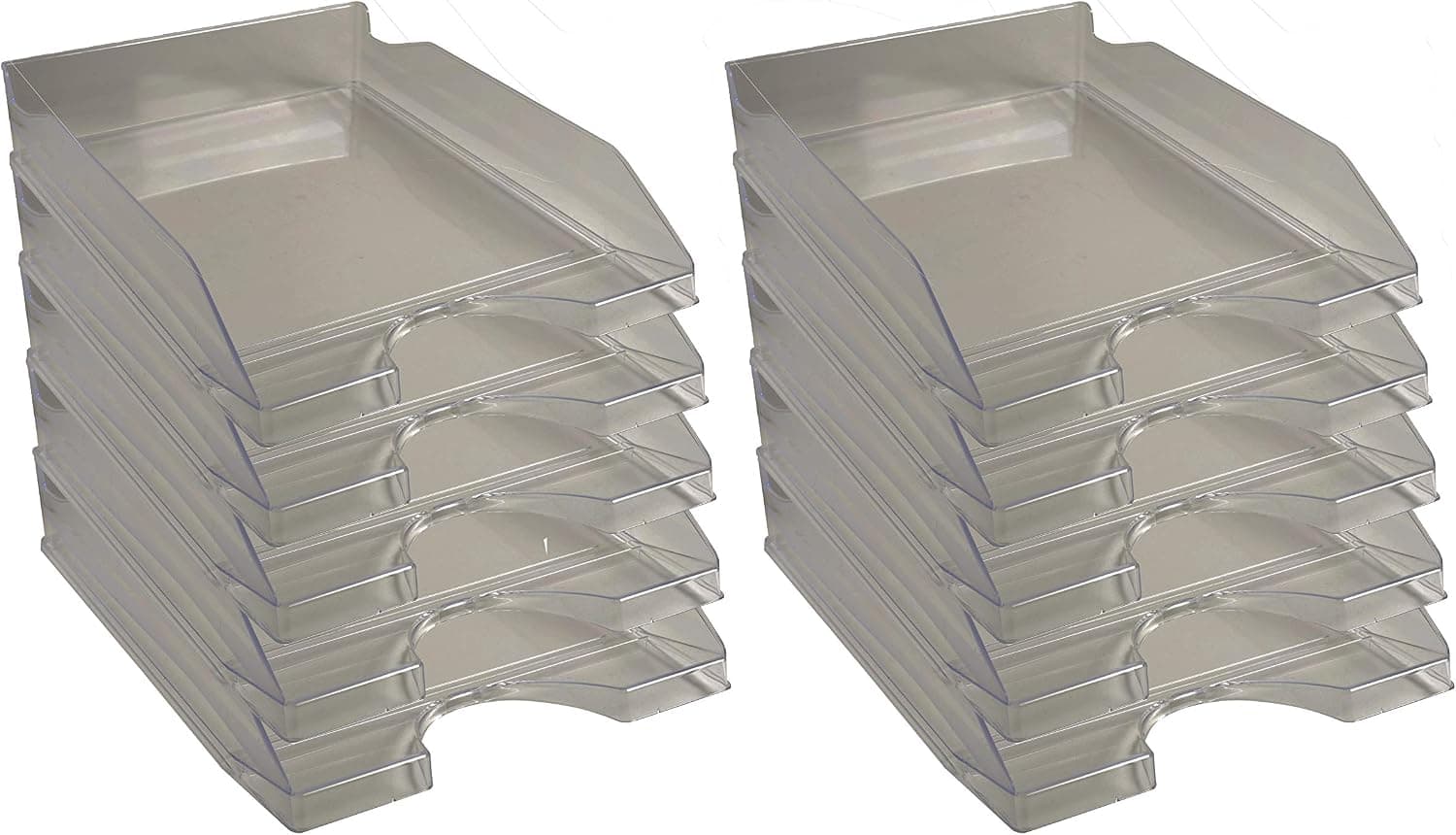 Exacompta - Réf. 12327D - Lot de 10 corbeilles à courrier ECOTRAY - dimensions utiles 34 x 25 x 6,5 cm - pour documents au format A4+ - couleur gris translucide